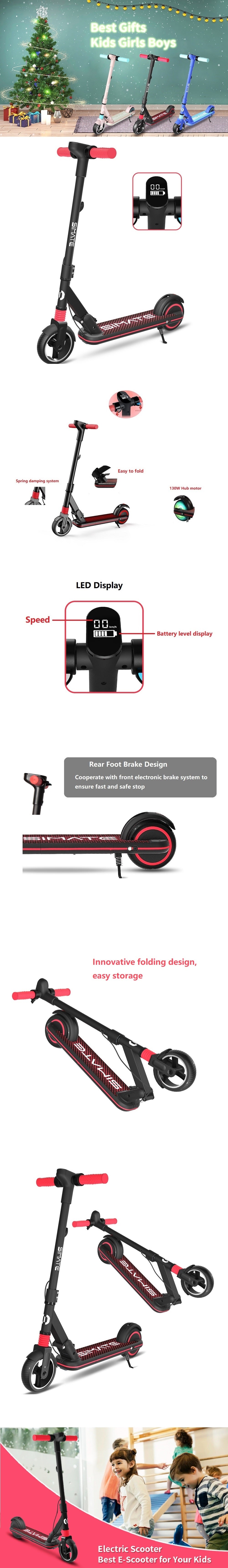 Electric Scooter For Kids 24V 2.5Ah 130W Top Speed 14KM/H Motor Front 6.5 Rear 5.5 Inch Electric Scooter 5-8KM Mileage Max Load 70Kg