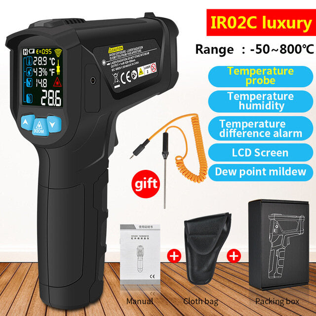 IR02 -50~800 Degree Digital Thermometer Humidity Meter Infrared Thermometer Hygrometer Temperature Humidity Meter Pyrometer