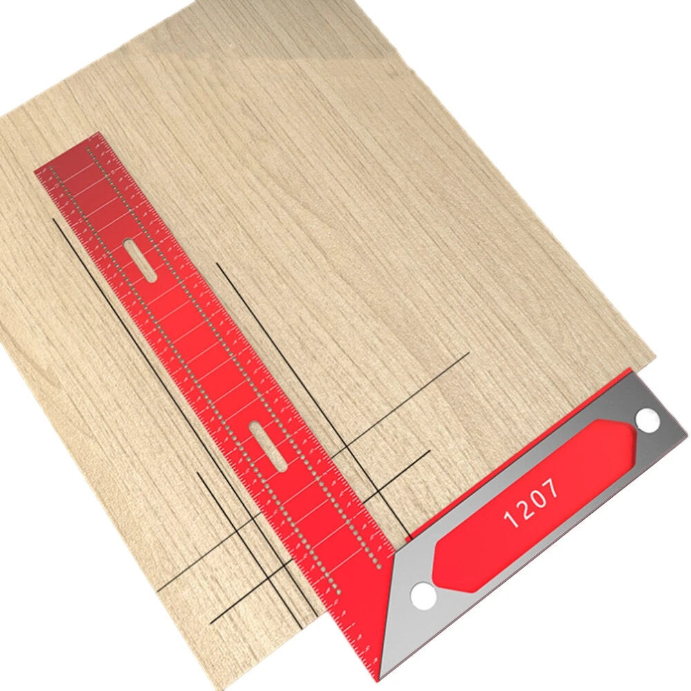 Red T-Shaped Woodworking Cross Ruler - Durable Aluminum Alloy, Precision Measurement Tool, 12/16 Inch Options