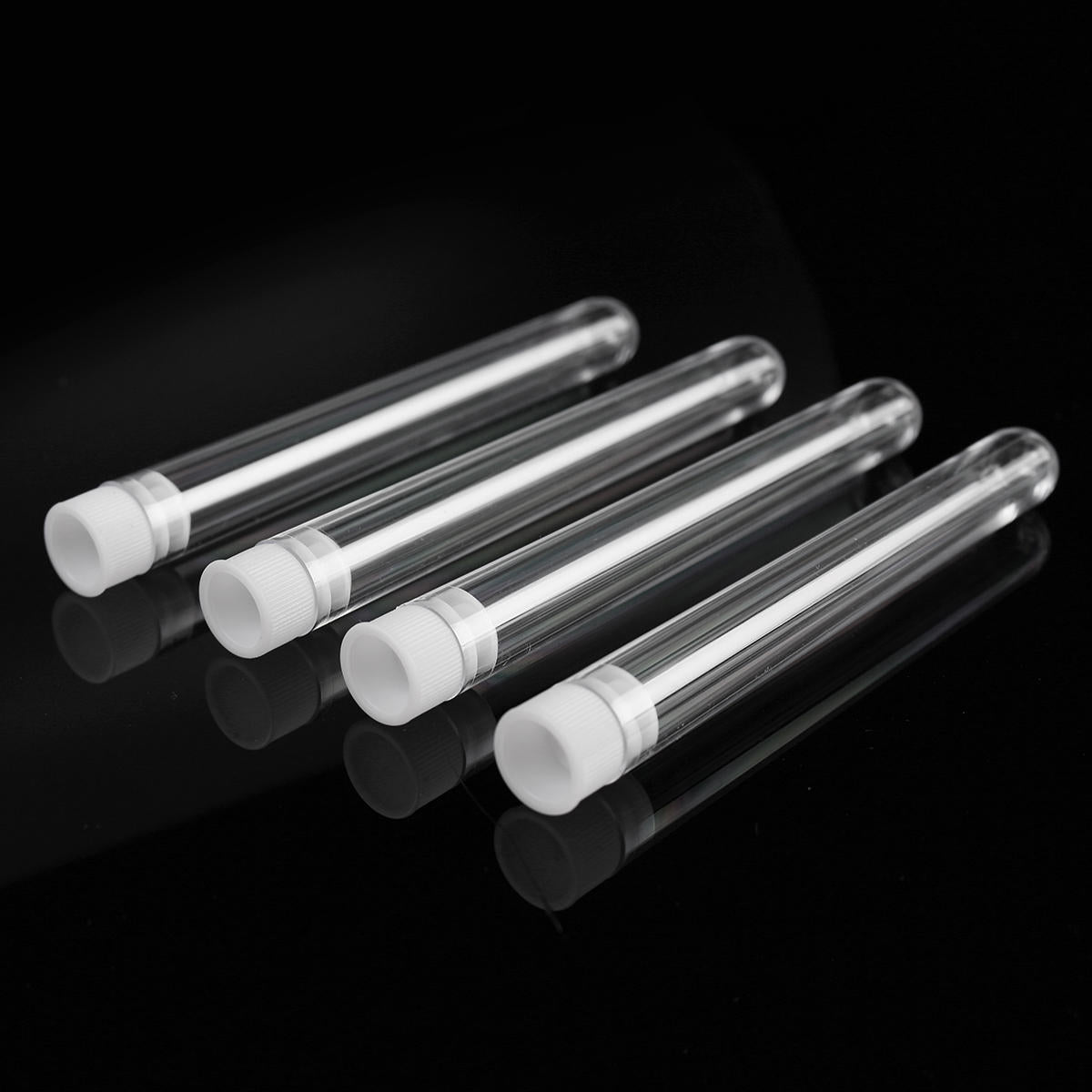 50Pcs 12x100mm Clear Plastic Test Laboratory Tubes Container with White Push Caps