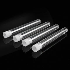50Pcs 12x100mm Clear Plastic Test Laboratory Tubes Container with White Push Caps