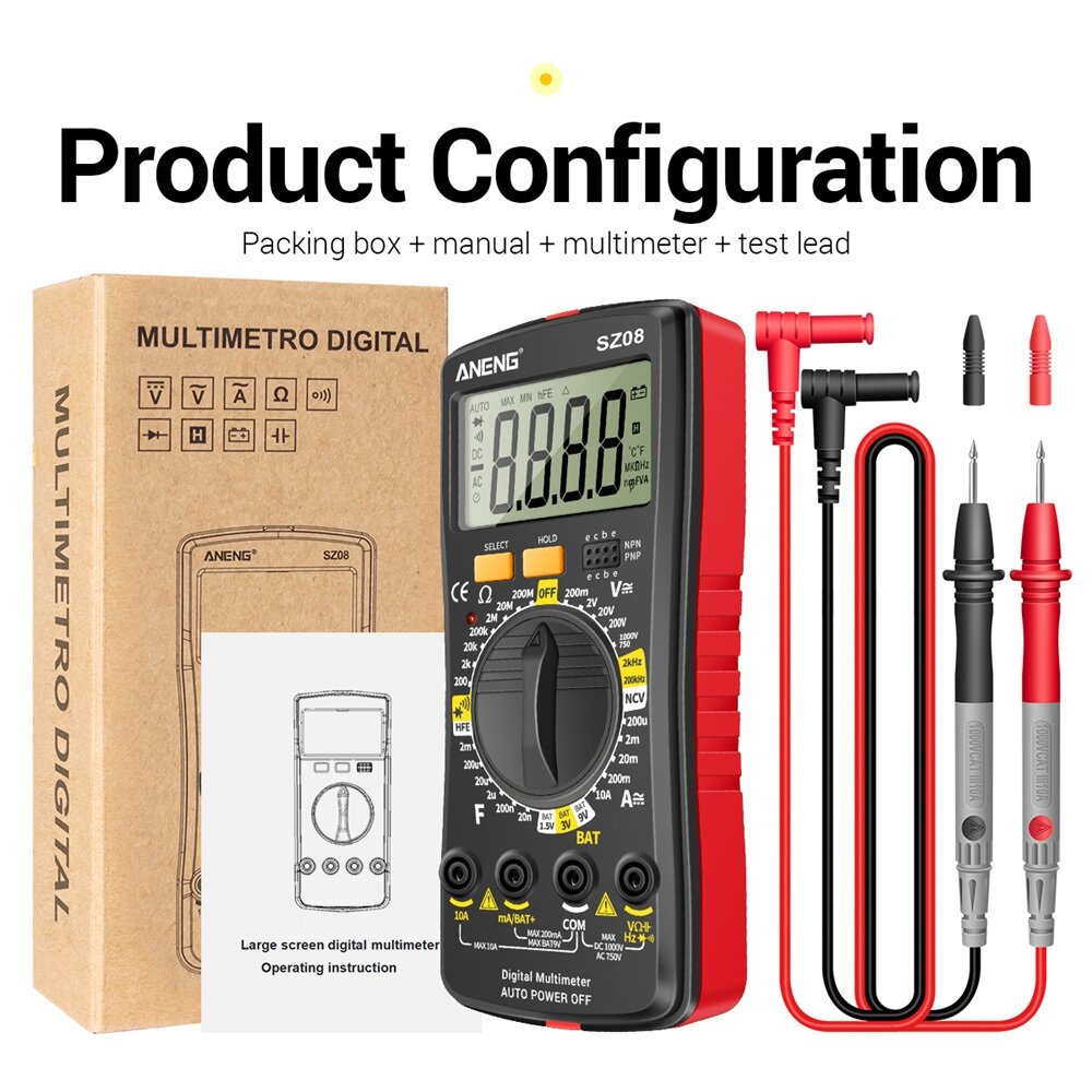 Ultra-thin Split LCD Digital Multimeter Tester with Stowable Test Pen Auto Voltmeter Resistance Tester Tool