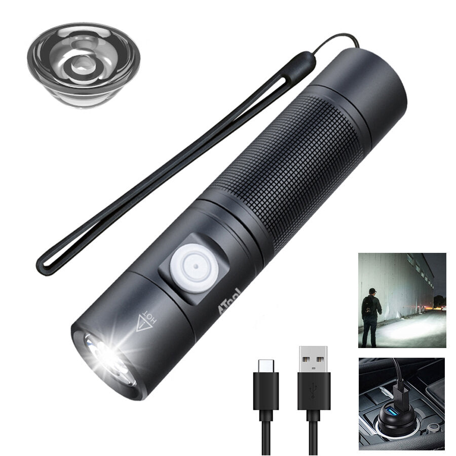 1400lm TIR Lens 200m Long Range Compact EDC Flashlight with Type-C USB Rechargeable 18650