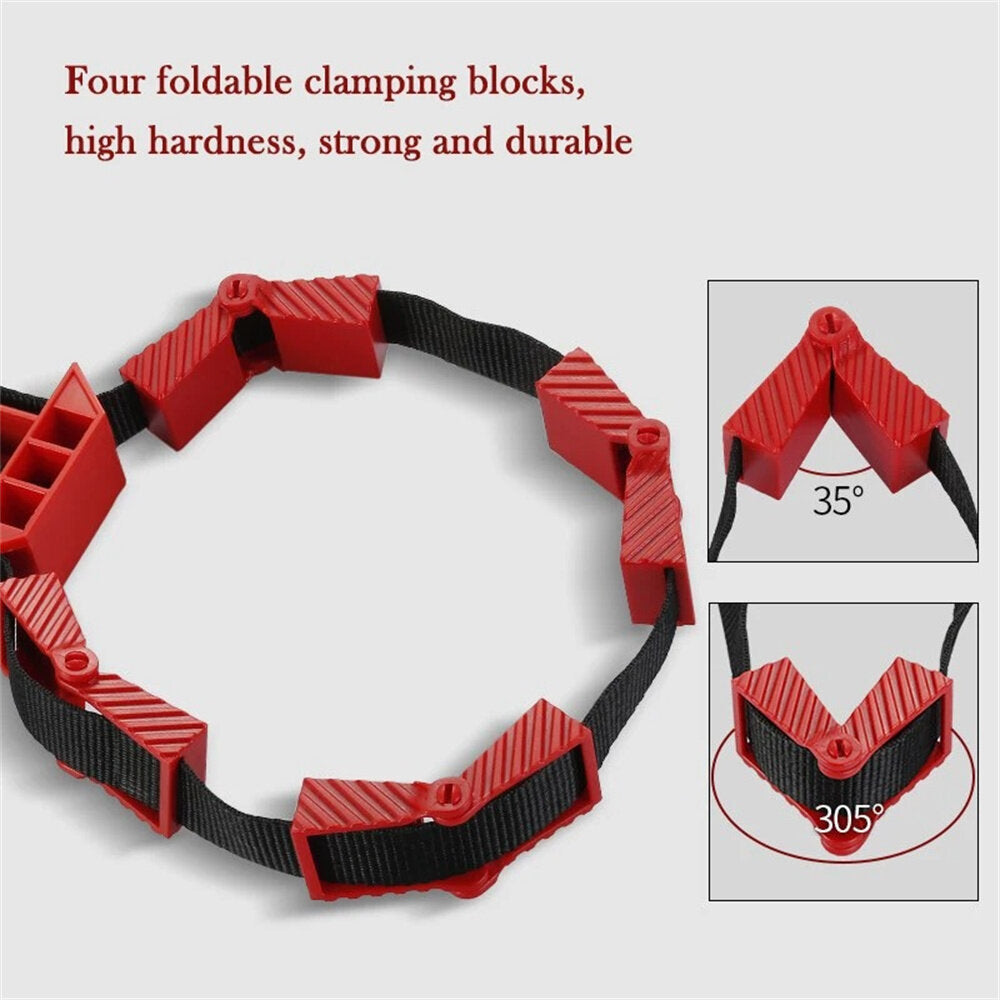 Red Strap Clamp for Woodworking - Multifunctional, Durable ABS, Includes 4 Foldable Clamping Blocks, Ideal for DIY Projects
