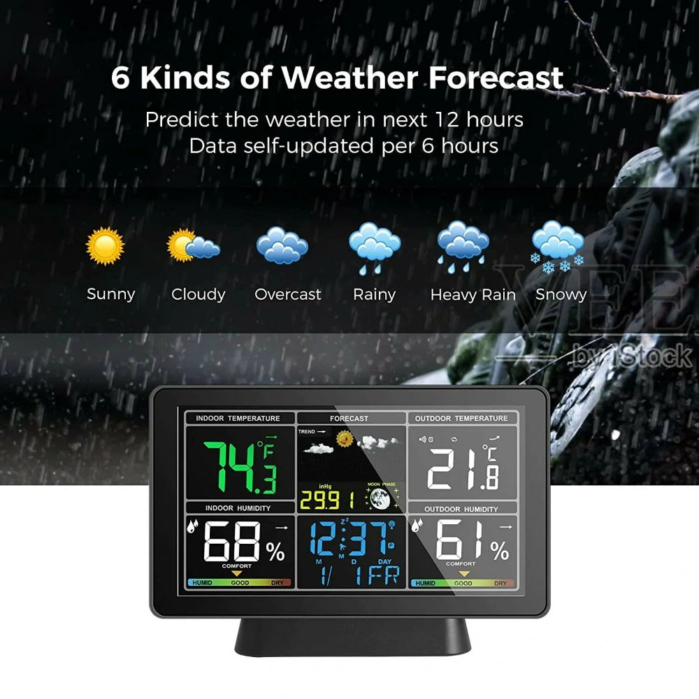 Weather Station Alarm Clock Wireless Indoor Outdoor Thermometer with Atomic Clock / Forecast Station / Air Pressure / Moon Phase