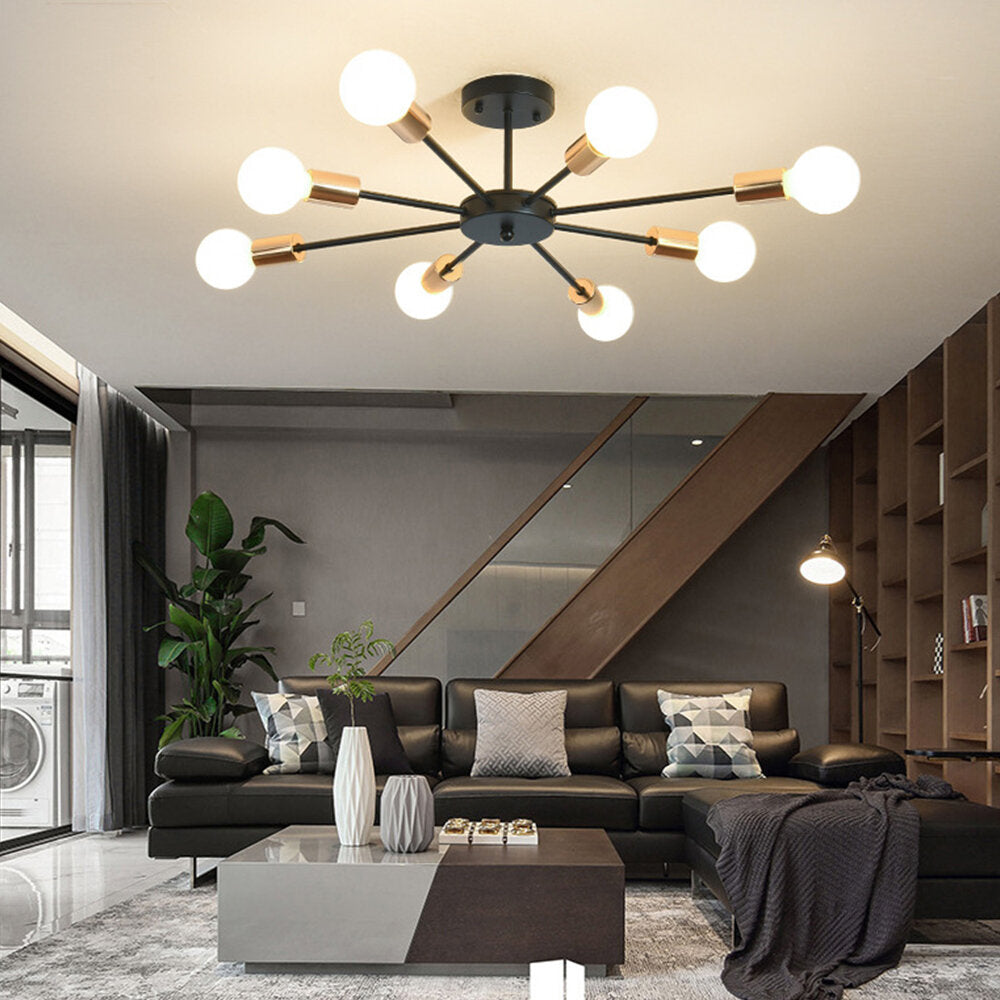 10-Lights Modern Sputnik Chandelier Bronze Flush Mount Ceiling Light Rustic Chandelier Without Bulbs for Bedroom Kitchen Dining Room Living Room