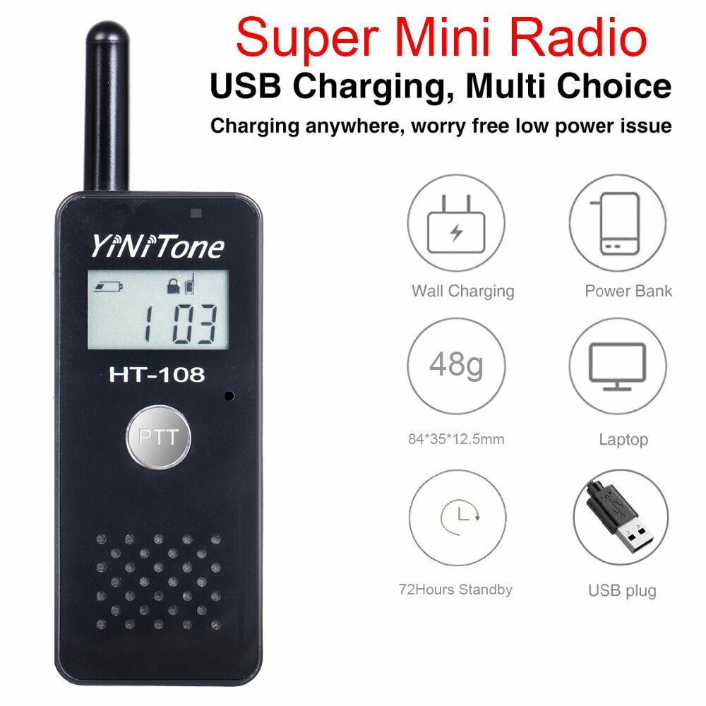 Ultra Mini Walkie Talkie USB Plug 72 Hours Standby CT DDS 22 Channel  Portable Hand Tunable Two Way Radio
