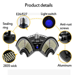 E27 Light Sensor LED Bulb  Deformable Folding Garage Lamp Warm White Indoor Outdoor Lighting AC220V