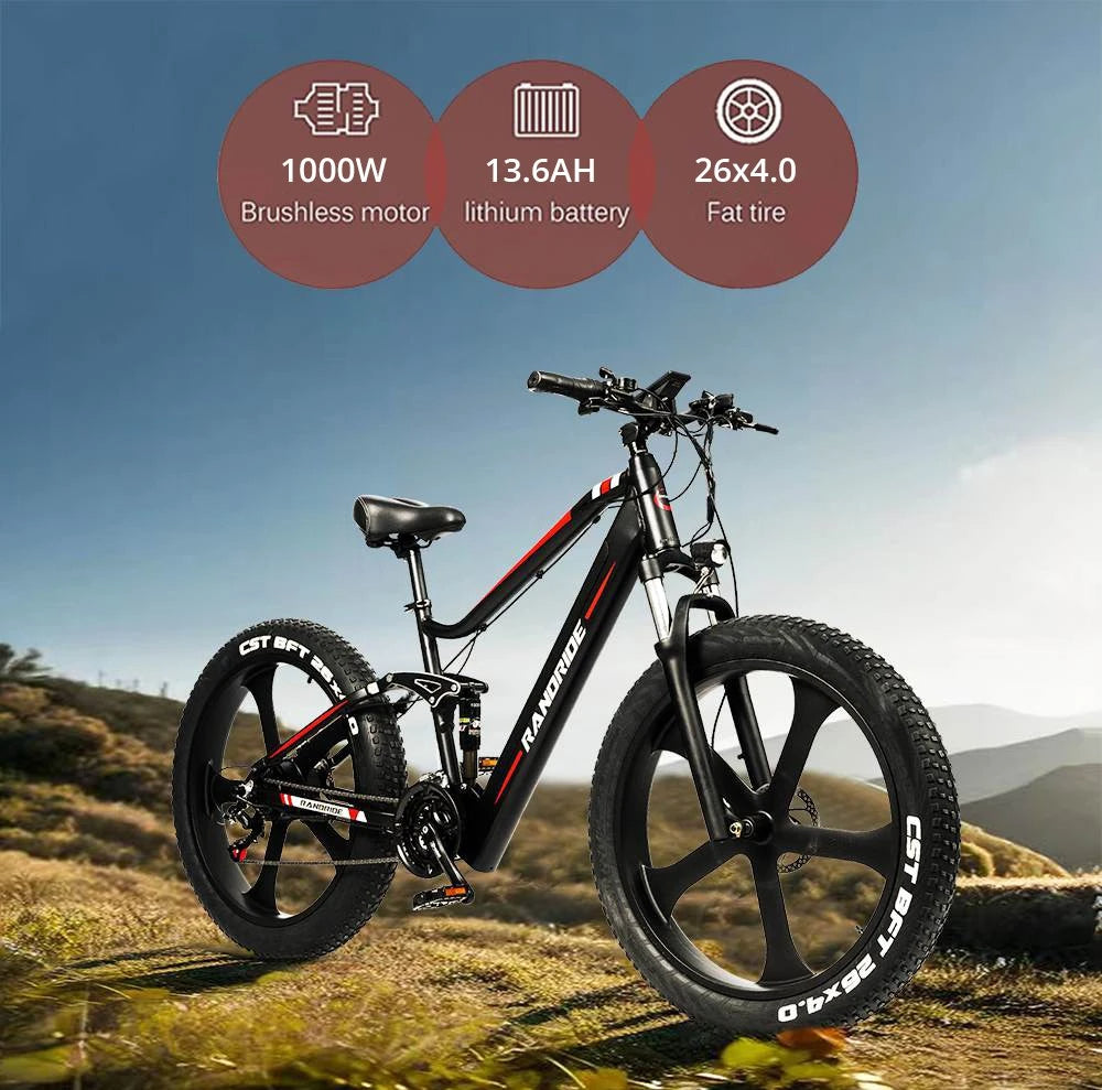 Electric Bike 48V 13.6AH 1000W Electric Bicycle 26 Inch 70-90KM Mileage Range Max Load 150KG