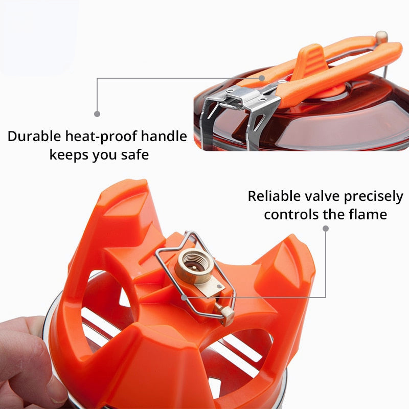 Outdoor Gas Stove Burner Tourist Portable Cooking System With Heat Exchanger Pot Camping Hiking Gas Cooker