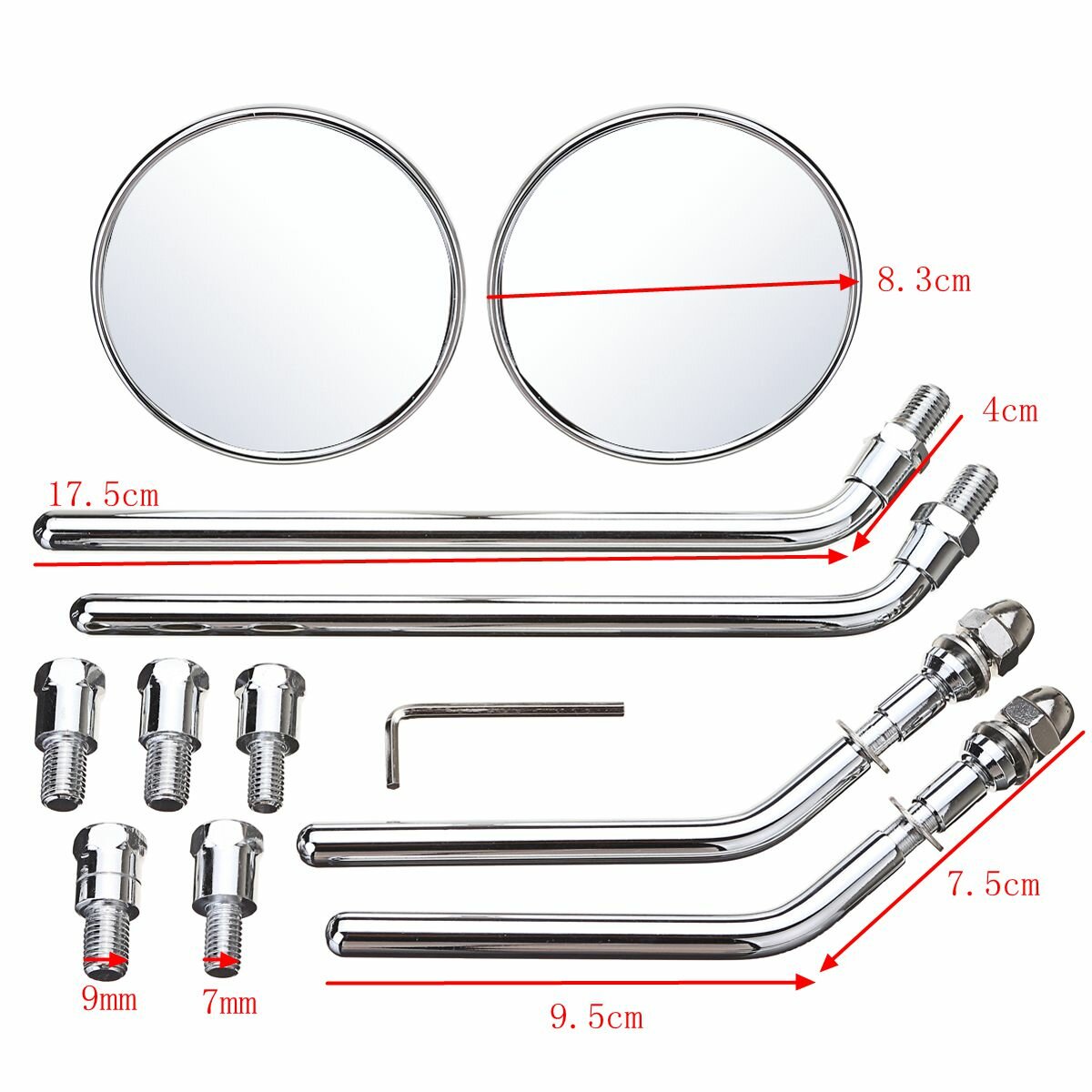 Diameter 85mm Retro Round Rearview Motorcycle Mirrors Long/Short Handle