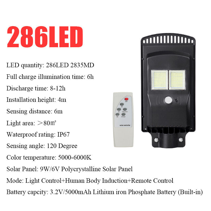 286/572/858LED Solar Street Light Motion Sensor Outdoor Wall Lamp with Timing Function + Remote Control