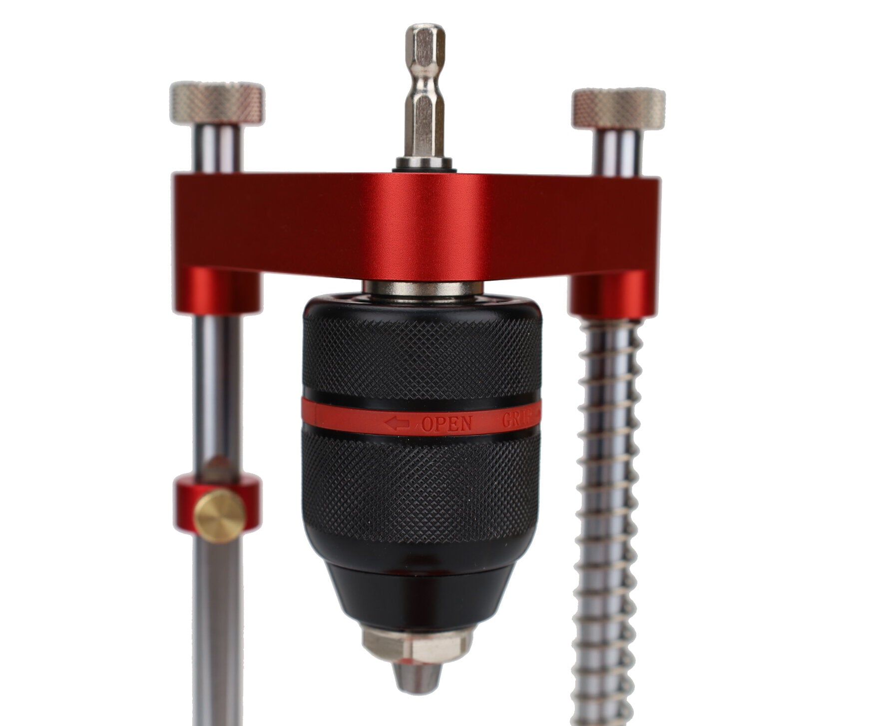 Adjustable Aluminum Alloy Woodworking Drill Locator with Extension Rods, Flip Stops & Wrench for Precision Drilling