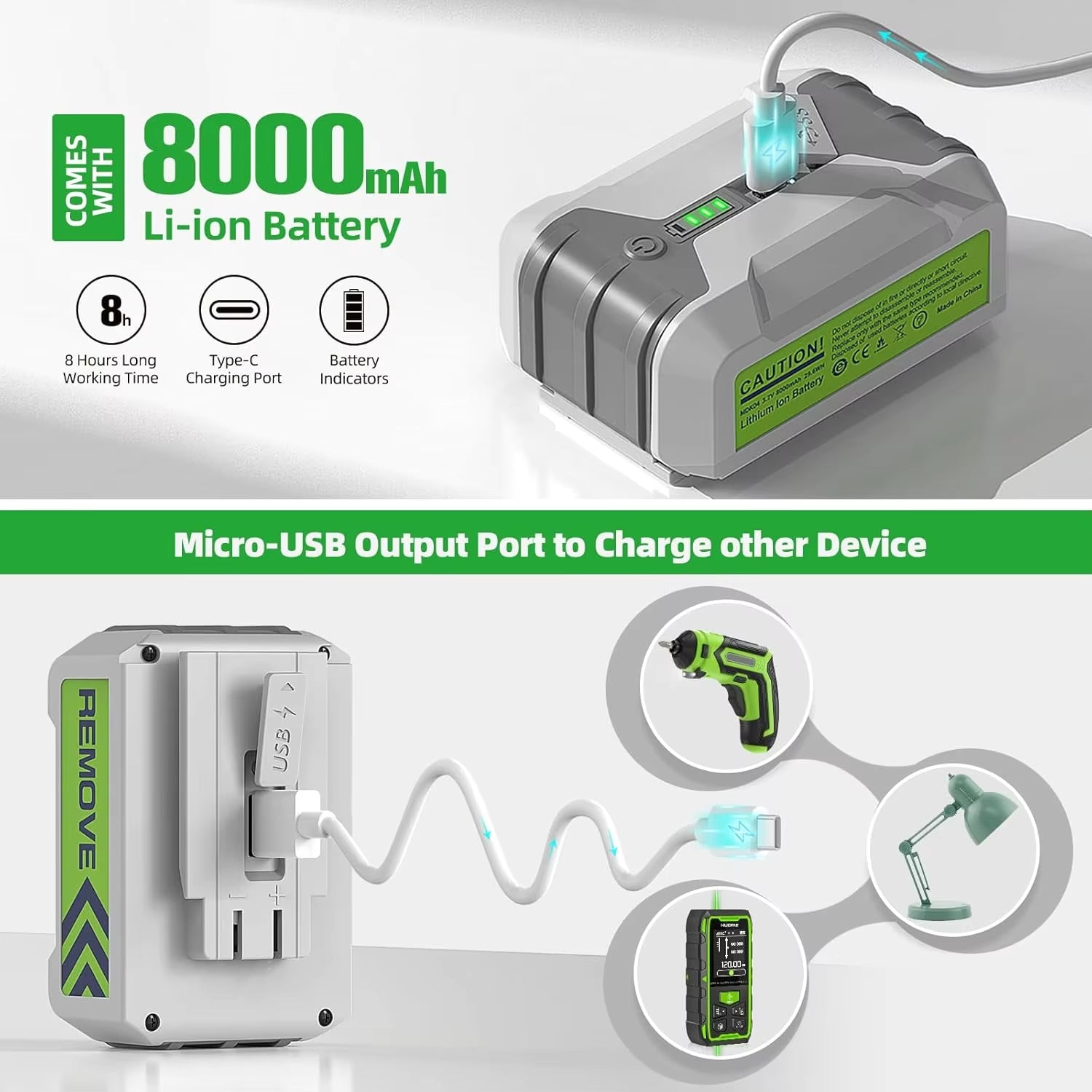 4D 16-Line Green Laser Level, 4x360° Self-Leveling, ±2mm/10m Accuracy, 8000mAh Battery, IP54, USB-C & Remote Control