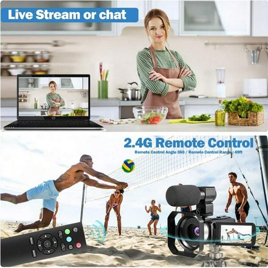 4K Ultra HD Camcorder with 48MP, 18x Zoom, Night Vision, Remote Control, and HDMI Output - Perfect for Videos & Photos
