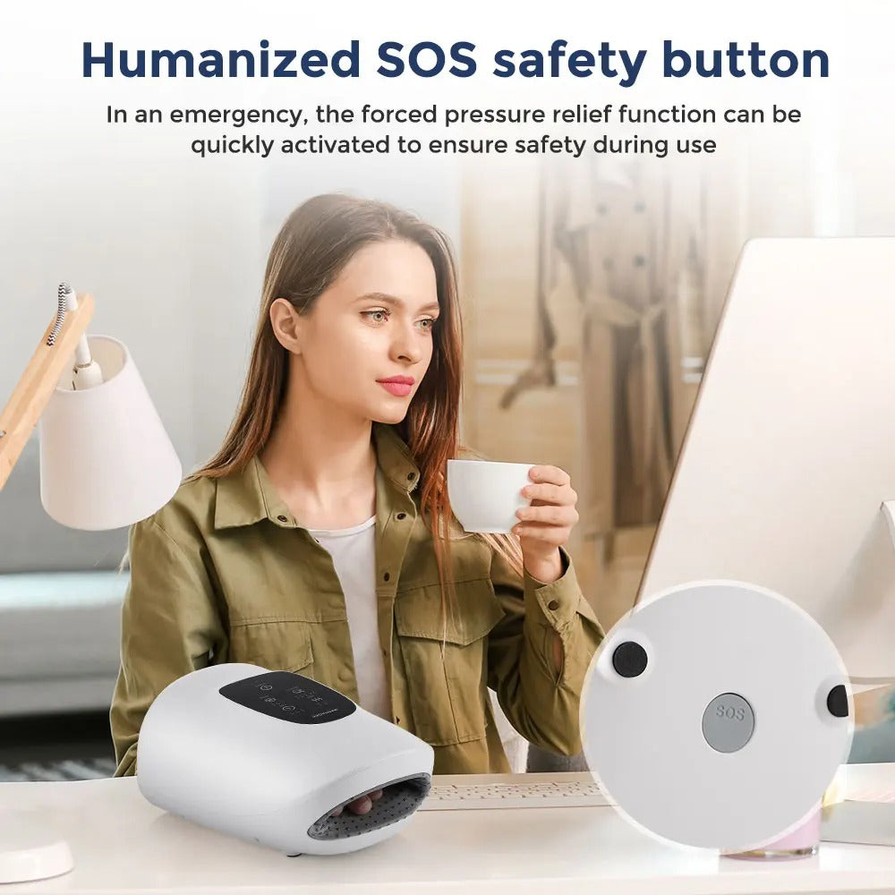 Air Compression Palm Acupoint Massager - 3 Modes, 5 Intensities, Hot Compress, Touch Screen, Hand Spa Relaxation Device