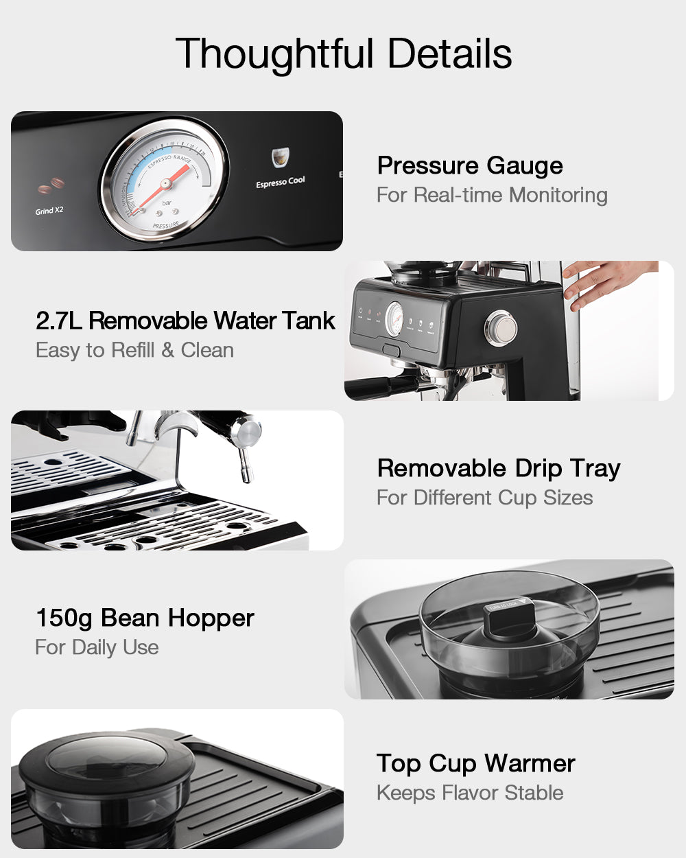20-Bar 2200W Espresso Machine, Conical Burr Grinder, Dual Boiler & Pump, PID/NTC, Hot & Cold Brew, 58mm Portafilter & Steam Wand