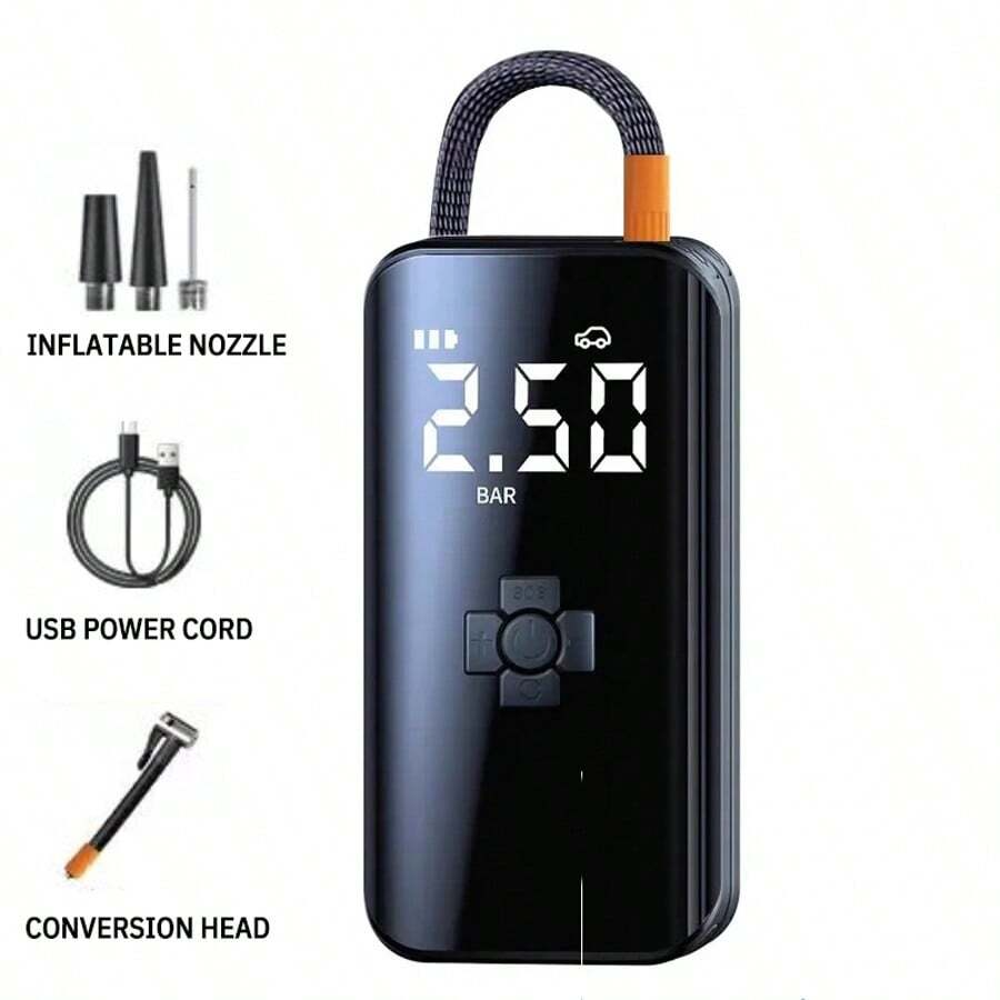 80W Smart Wireless Bike Pump - 150PSI, 3600mAh, Digital Display, Quiet, for Motorcycle/Car/Bike/Boat/Ball
