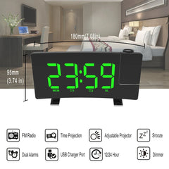 8-Inch Projection Alarm Clock: 180° Projector, FM Radio, Snooze, USB Charger & 3-Level Brightness for Bedroom