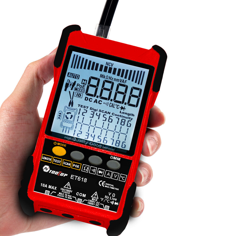 Large LCD Screen Network Cable Tester + Multimeter 2 in 1 AC DC Current Voltage Measurement Anti-noise Line Tracker