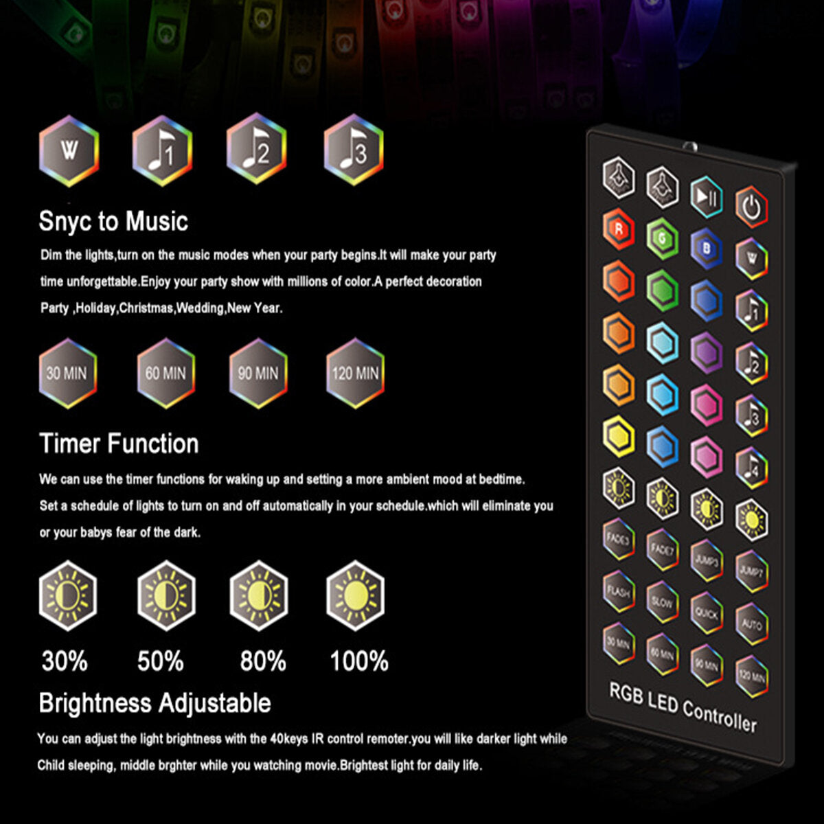 DC12V 5M 10M 5050 RGB LED Strip Light Kit Waterproof Home Decorative Lamp + Power Adapter + Remote Control