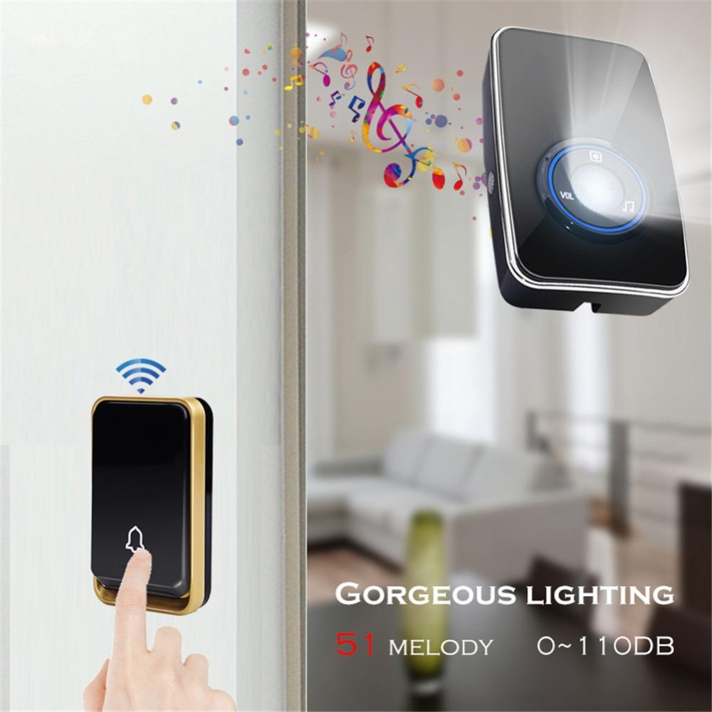 Wireless DoorBell Self-powered Night Light Sensor Waterproof No Battery Home Door Bell 1 Transmitter 1 Receiver