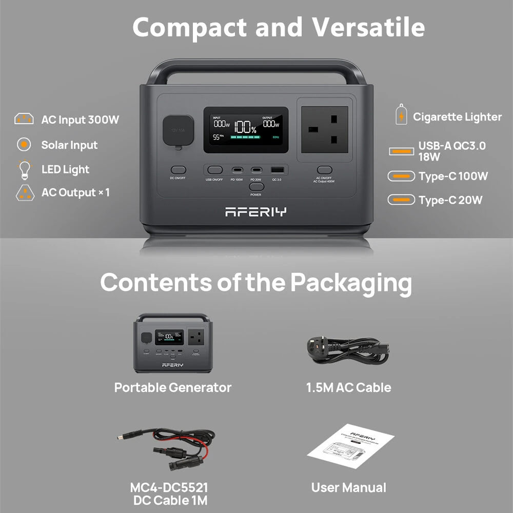 Portable Power Station 400W 256Wh LiFePO4 Battery, 300W AC & 120W Solar Charging for Reliable Backup for Camping,RV Outdoor Solar Generator