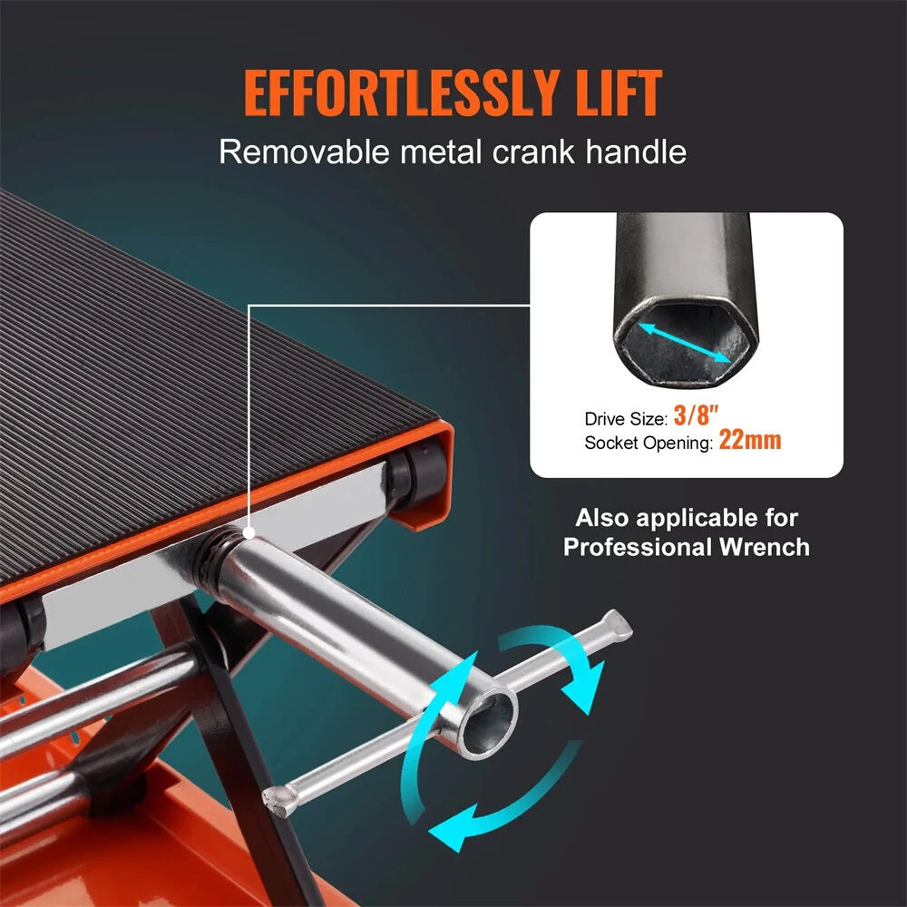 1100lbs Motorcycle Scissor Jack Lift 499.5 kg Wide Deck Hoist Stand for ATVs Bike