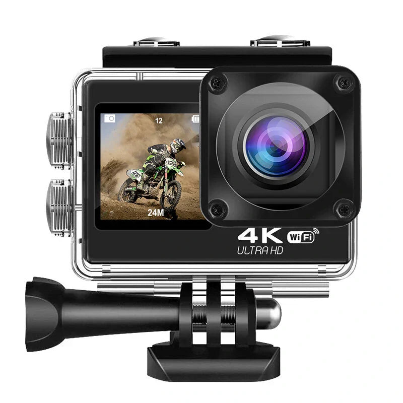 4K 60FPS WiFi Camera with Dual Color Screen 170° Wide Viewing 30M Waterproof EIS Anti-shake Outdoors Sports Camera