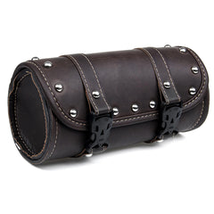Motorcycle Front Fork Tool Saddle Bag Pouch Saddlebags Luggage Leather Barrel Dark Brown