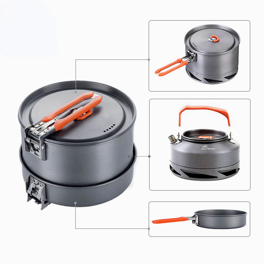 Camping Cookware Utensils Dishes Camp Cooking Set Hiking Heat Exchanger Pot Kettle Outdoor Tourism Tableware