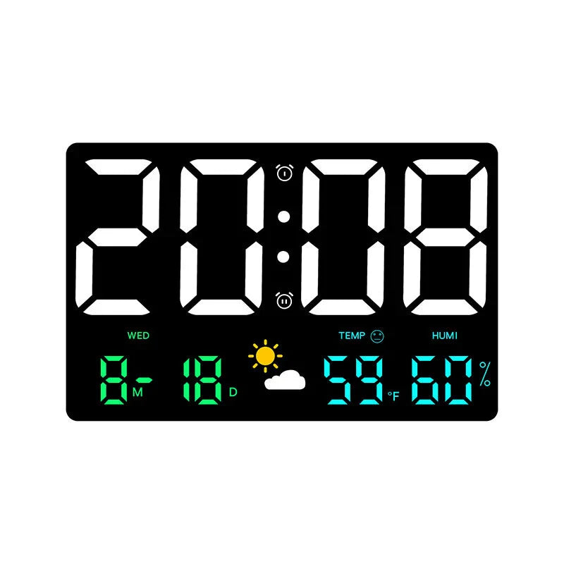 Large Digital Wall Clock with LED Display, Remote Control, Auto Brightness, Temperature, Humidity, Date, Week, 12/24H