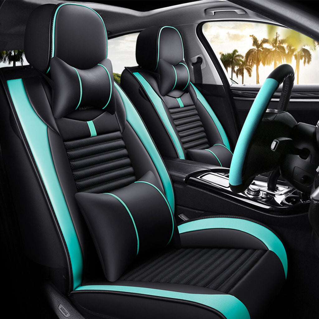 PU Leather Auto Car Seat Cover Set Protector Front&Rear Full Surrounding