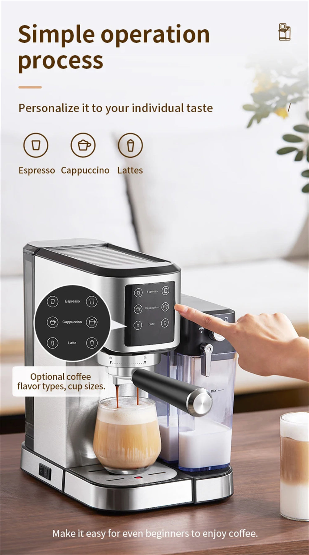 20Bar Semi-Automatic Coffee Machine with Auto Milk Frother One-Touch Operation for Espresso Cappuccino Latte