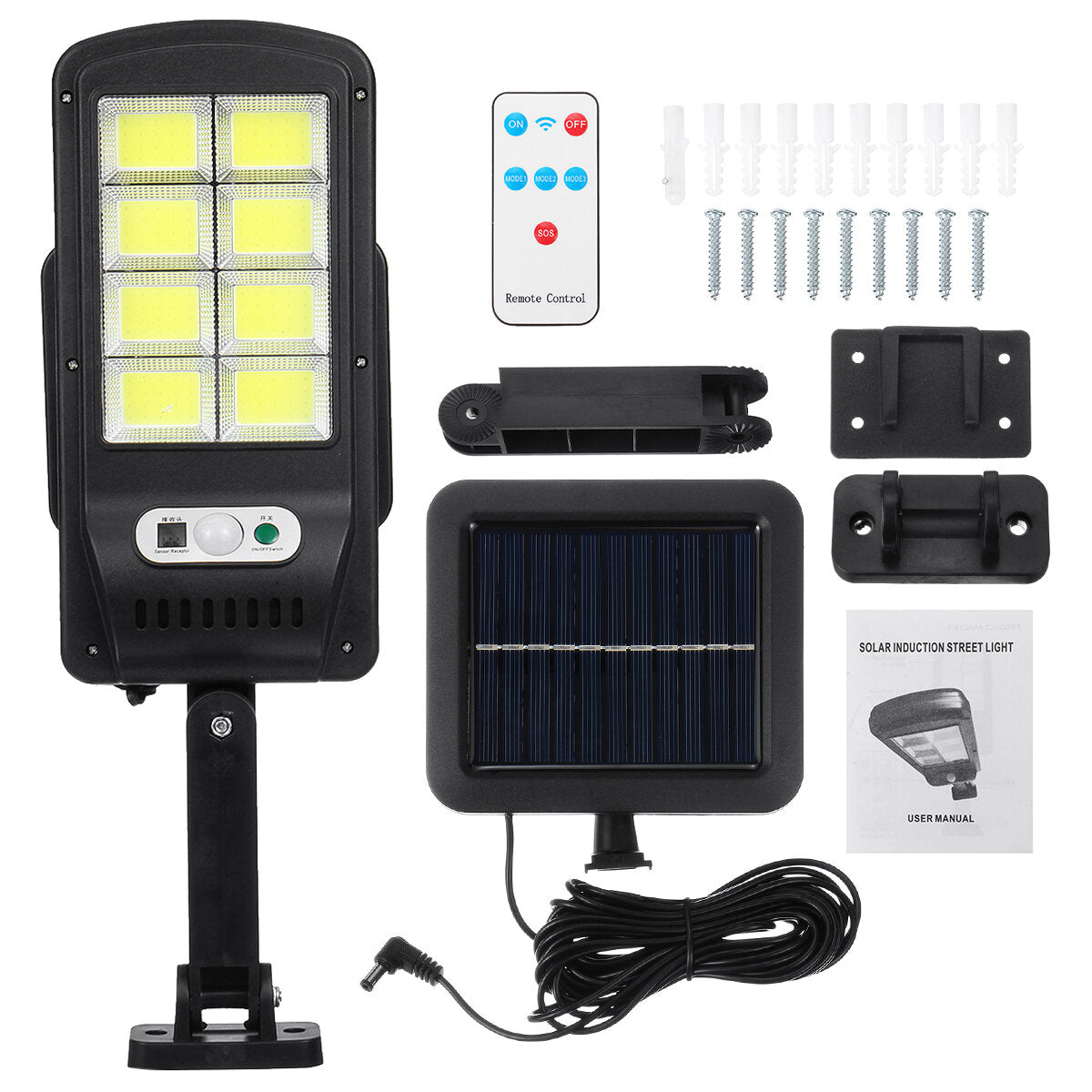 LED COB Solar Wall Light Garden Security Street Lamp PIR Motion Sensor + Remote