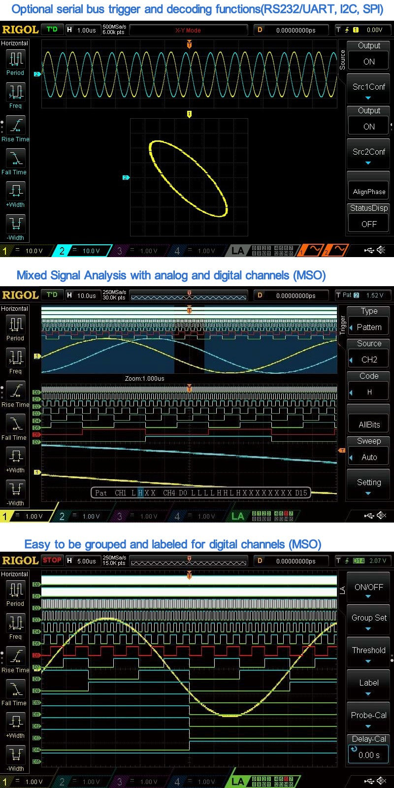 Oscilloscope Digital 4 Channels 50MHz Bandwidth 1GS/s 7inch WVGA 12Mpts 30,000wfm Oscilloscope