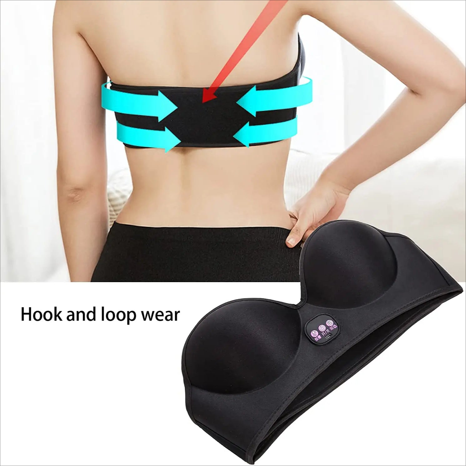 Vibration Breast Massager Bra - Adjustable, Wireless, Black, 12V, 15 Min Massage, Intelligent Temp Control, Comfortable Wear
