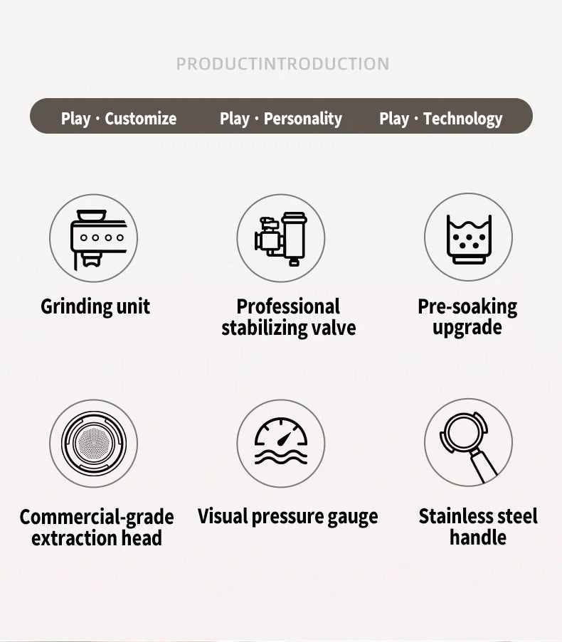 1450W 20 Bar Espresso Machine with Built-in Grinder Visual Pressure Gauge 2L Water Tank Steam Wand Pre-Infusion Cappuccino Latte Machine