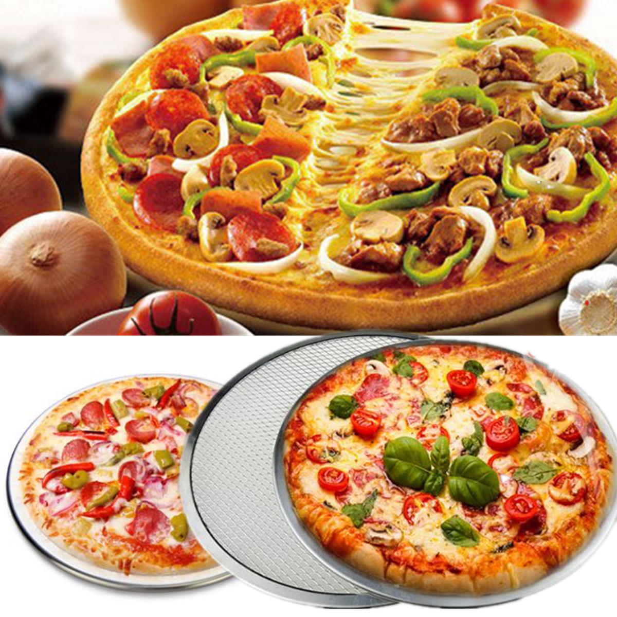 Seamless Rim Aluminium Mesh Pizza Screen Baking Tray Net Bakeware Cooking Tools