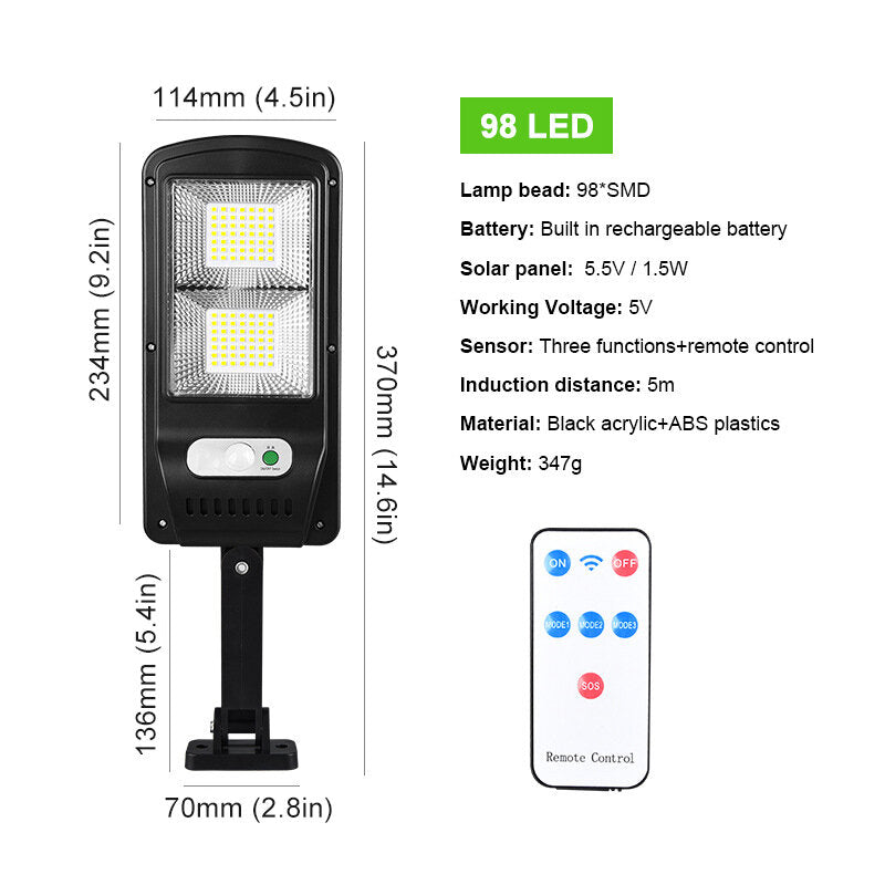 LED Solar Power Street Light PIR Motion Sensor Wall Lamp w/Remote Waterproof