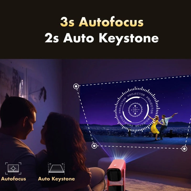 Portable Bluetooth Projector with Android OS, Wi-Fi 6, 350 ANSI Lumens, Auto-Focus, 270� Rotation, Netflix & YouTube, EU Plug