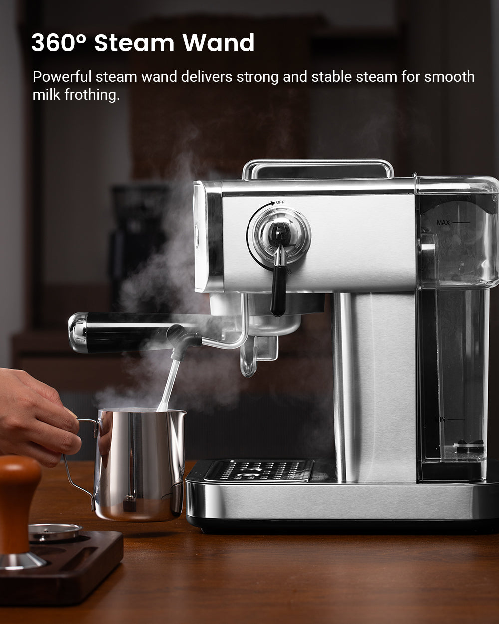 Espresso Coffee Machine H10A 20Bar 1150W with Pressure Gauge PID & NTC 51mm Portafilter Manual Steam Wand