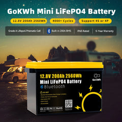12V 200Ah Mini Bluetooth LiFePO4 Battery Built-in Bluetooth BMS 2560Wh LiFePO4(LFP) IP65 Protection