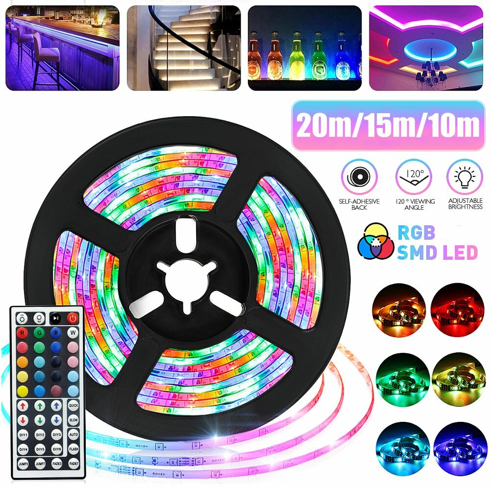 LED Strip Non-Waterproof 2A Power Supply 10/15/20m Double-Sided 35 Copper 12V 44 key Optional Plug Multi-specification Lamp with Decorative Lights