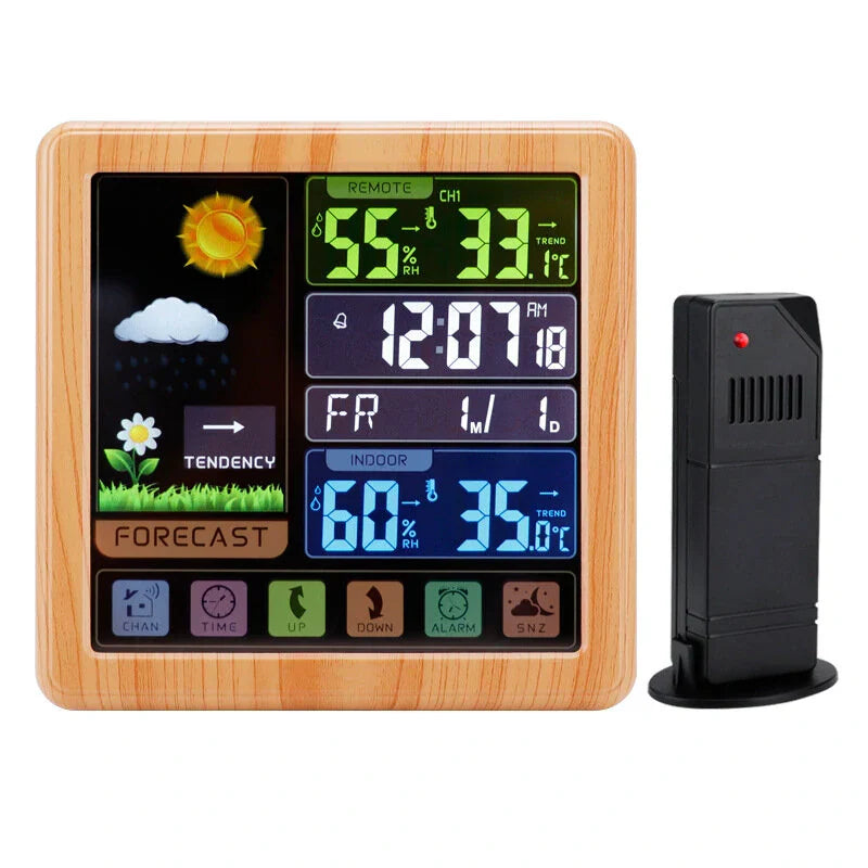 Wireless Touch Screen Weather Station Clock – Indoor/Outdoor Temp/Humidity, Atomic Time, Forecast, USB Charger, Snooze