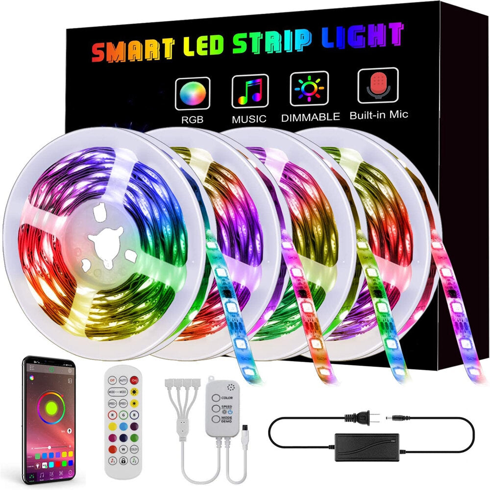 Smart LED Strip Light Non-waterproof RGB Rope Lamp with bluetooth Music Controller+Remote Control