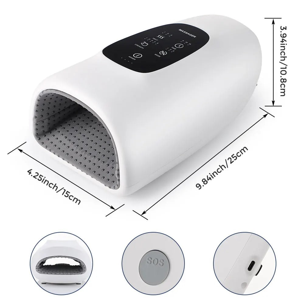 Air Compression Palm Acupoint Massager - 3 Modes, 5 Intensities, Hot Compress, Touch Screen, Hand Spa Relaxation Device