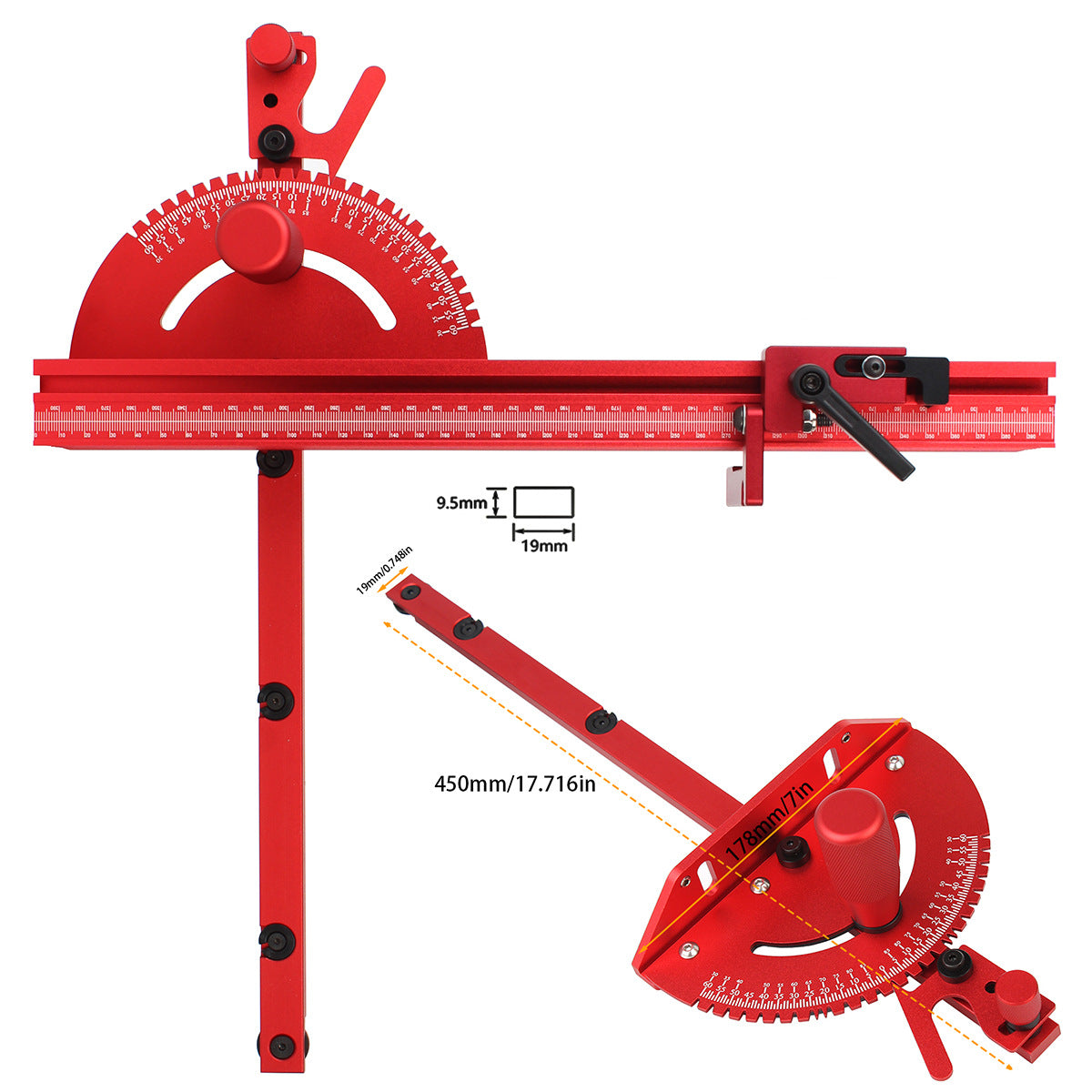 Miter Gauge for Woodworking - Durable Aluminum & Brass Handle, Fits 30mm/45mm T-Tracks, Ergonomic Design, Precision Tool