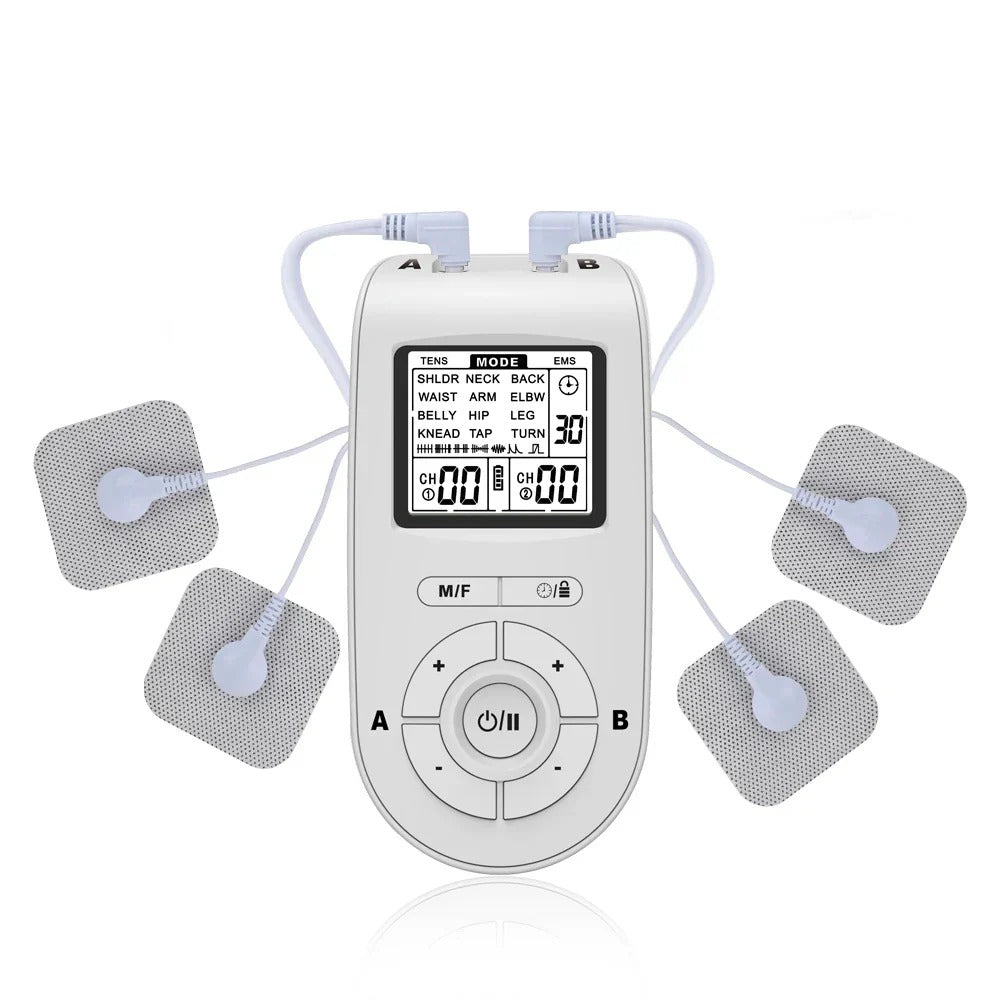 Portable TENS Muscle Stimulator - 24 Modes, Dual Output, USB Rechargeable Physiotherapy Device for Body Relief