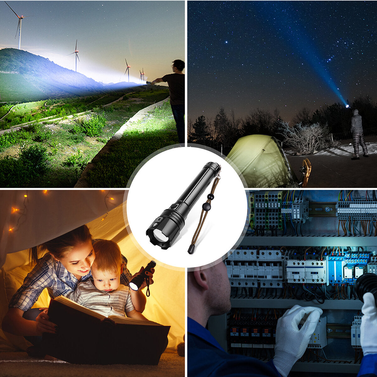 Telescopic Zoom Flashlight 26650 USB Charging Waterproof LED Torch For Outdoor Camping Fishing